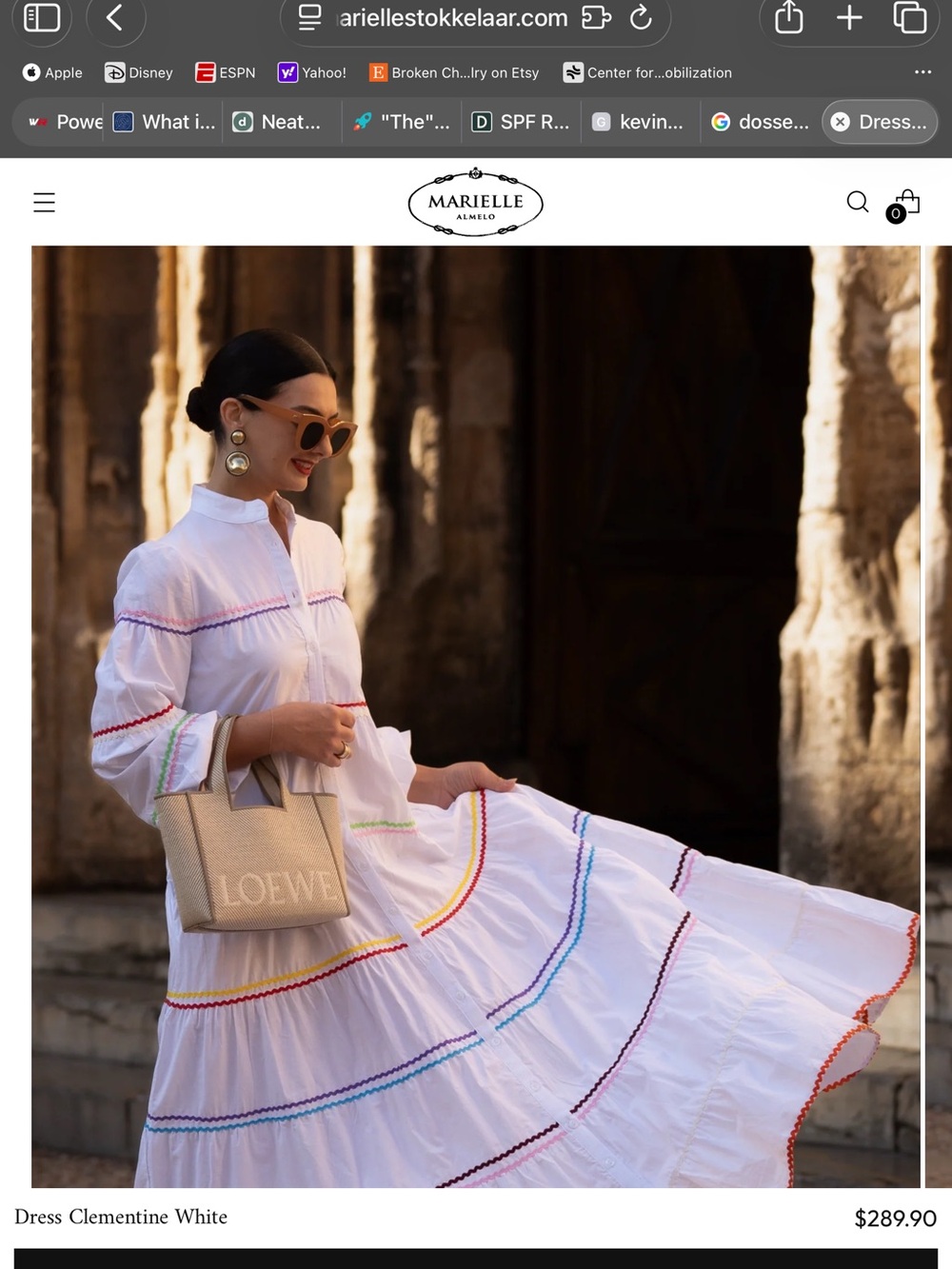 Marielle Clementine White Tiered Dress with Rainbow Trim